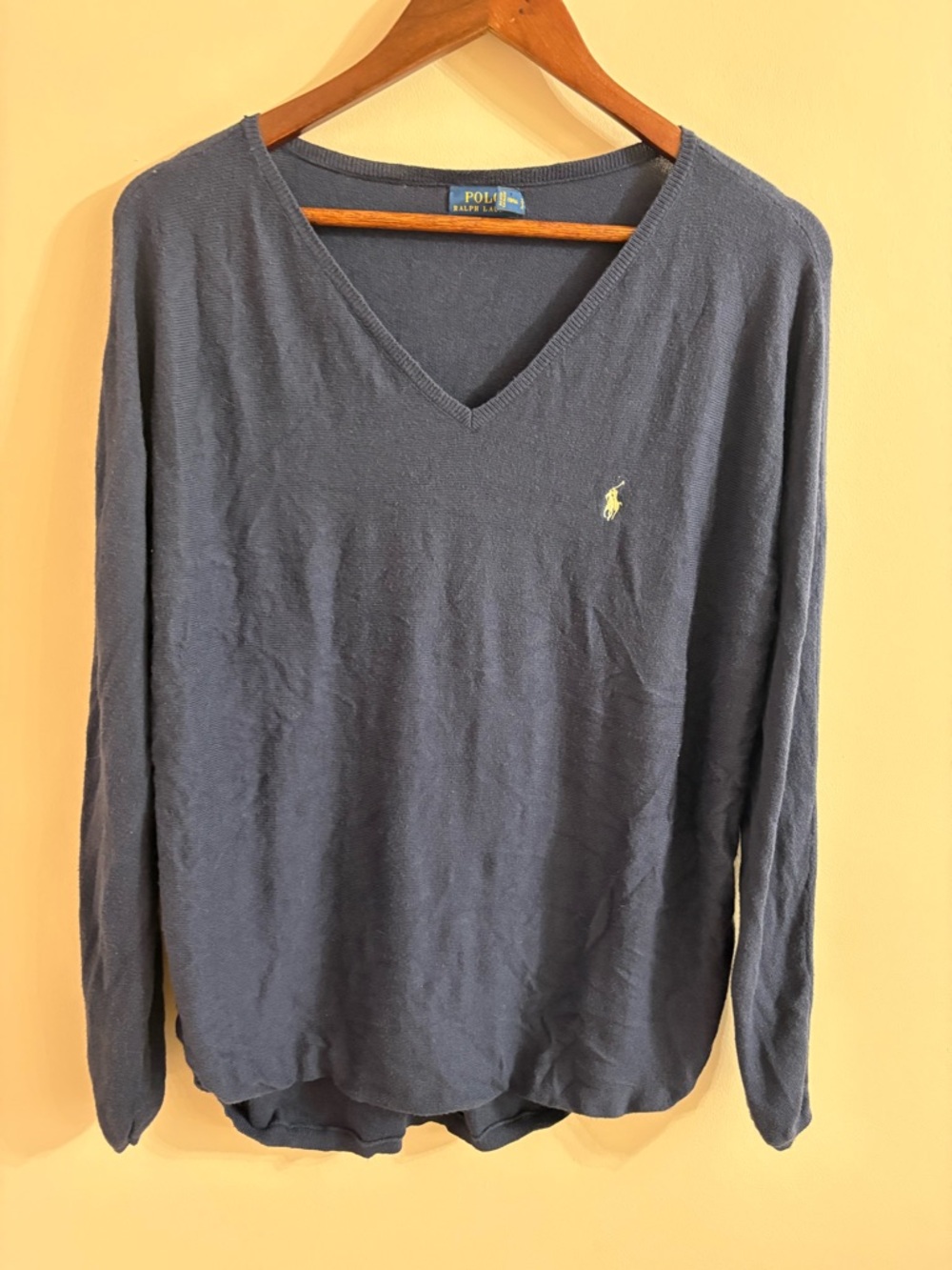 Ralph Lauren V-Neck Sweater in Navy with Polo Pony Large